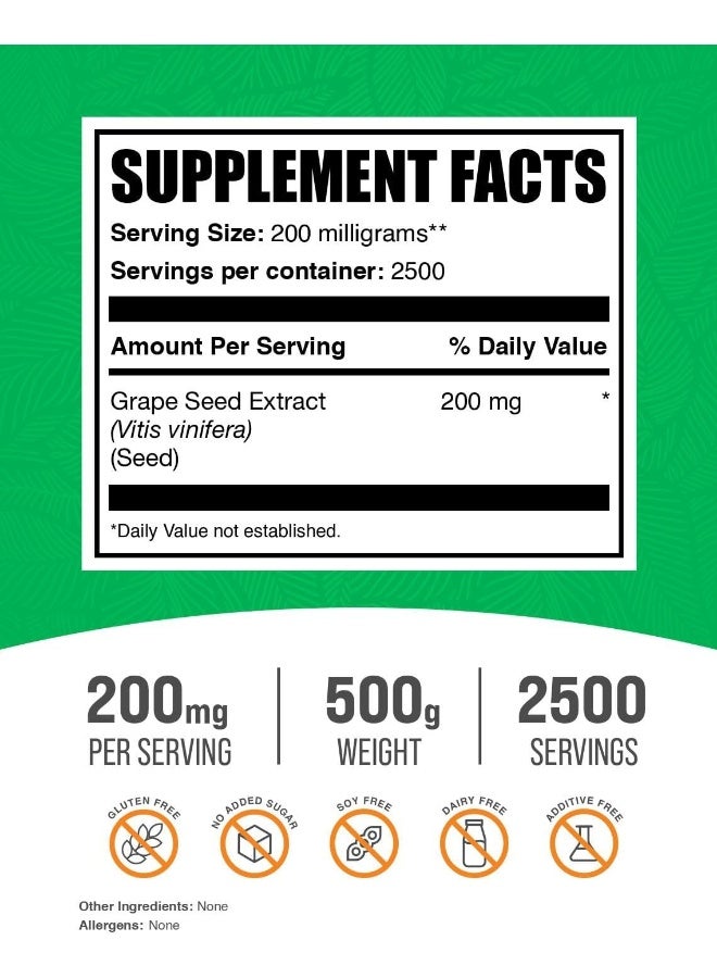 BulkSupplements مسحوق مستخلص بذور العنب من BulkSupplements.com - مكملات عشبية، مكملات مضادة للأكسدة - 200 ملغ من مسحوق مستخلص بذور العنب لكل حصة، خالي من الغلوتين (500 جرام - 1.1 رطل) - Image 2